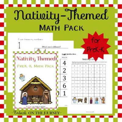 Preschoolers & kindergarteners can practice math skills this holiday season with a fun nativity-themed math pack. | embarkonthejourney.com