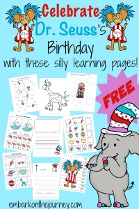 Celebrate Dr. Seuss's Birthday with these silly learning pages! There are over 65 pages in this printable pack geared for PreK-Grade 1! | embarkonthejourney.com