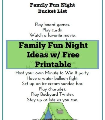 Download this free printable Family Fun Night Bucket List. What will you choose first? | embarkonthejourney.com