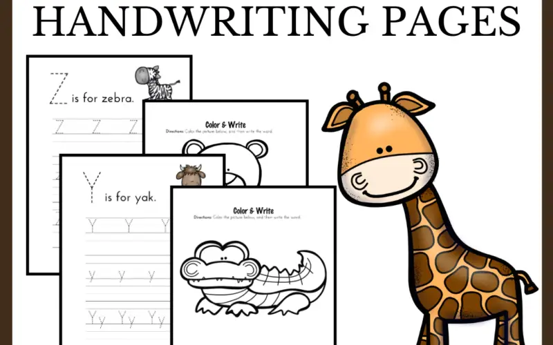 It's so much fun to practice handwriting with these A to Z Animals homeschool handwriting pages! Color, trace, and write!