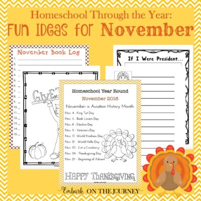 Add some fun studies to your November homeschool lessons with these units, printables, books, and more. | embarkonthejourney.com